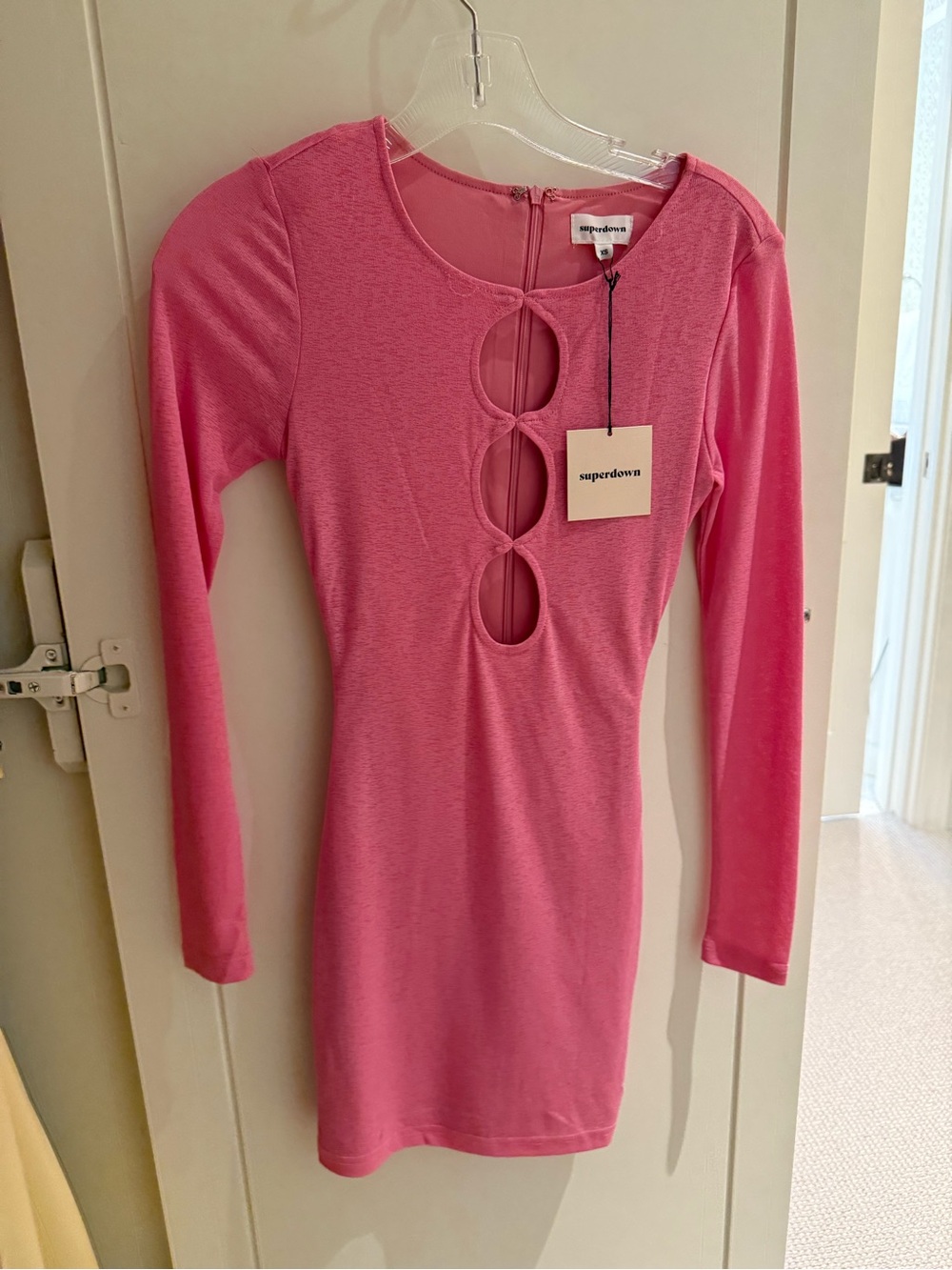 superdown Hot Pink Long-Sleeve Mini Dress with Front Cutouts